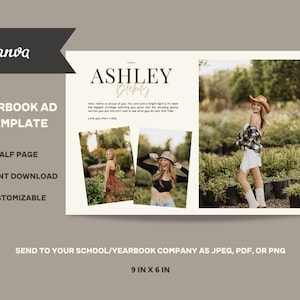 CANVA-sjabloon jaarboekadvertentie, afstuderen senior/middelbare school, jaarboekadvertentie school, halve pagina, fotokaart, jaarboekadvertentie, eerbetoon aan afstuderen