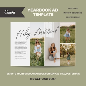 CANVA-sjabloon jaarboekadvertentie, afstuderen senior/middelbare school, jaarboekadvertentie school, halve pagina, fotokaart, jaarboekadvertentie, eerbetoon aan afstuderen