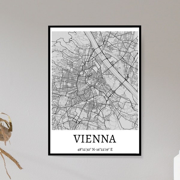 Vienna city map,City map printable,wall art,digital download,City map custom, personalized,Map gift,