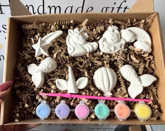 Kit de pintura de yeso de sirena y unicornio / Regalo para niños con buzón