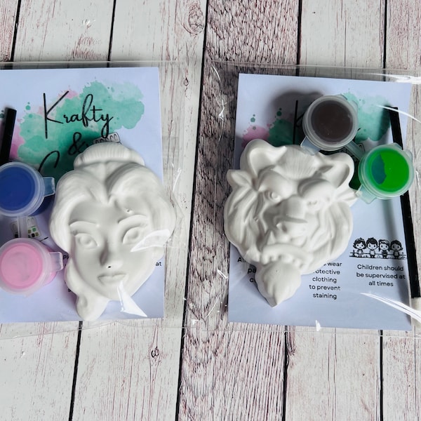 Paint your own plaster of Paris Beauty or the Beast - Activity set - Childrens Gifts - Gift - Painting - Party favour - decor - birthday
