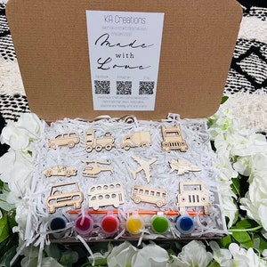 Paint your own 12pc Vehicle craft box  - Activity set - Room decoration - Childrens Gifts - Gift - Paintable - Painting - crafts - Craft Kit