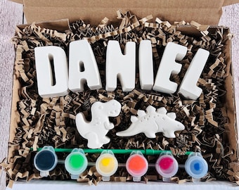 Paint your own name craft box with Dinosaurs - Activity set - Children's Gifts - Gifts - Painting - Paintable - Personalised - Lettbox gift