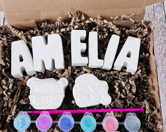 Paint your own name craft box with dolls figures - Activity set - Children's Gifts - Gifts - Painting - Paintable - Personalised - letterbox
