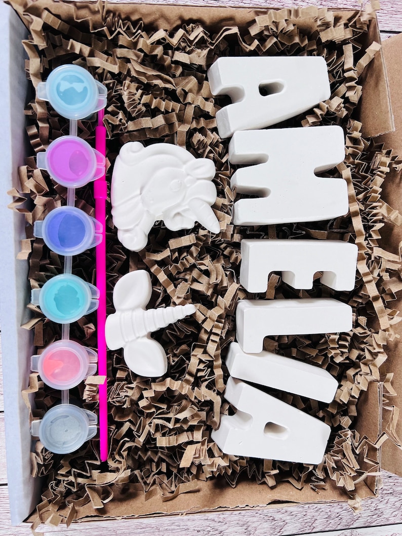 Paint your own name craft box with Unicorn - Activity set - Children's Gifts - Gifts - Painting - Paintable - Personalised - letterbox image 2
