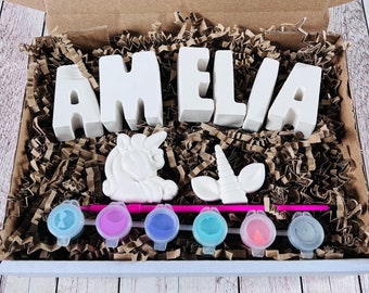 Paint your own name craft box with Unicorn  - Activity set - Children's Gifts - Gifts - Painting - Paintable - Personalised - letterbox