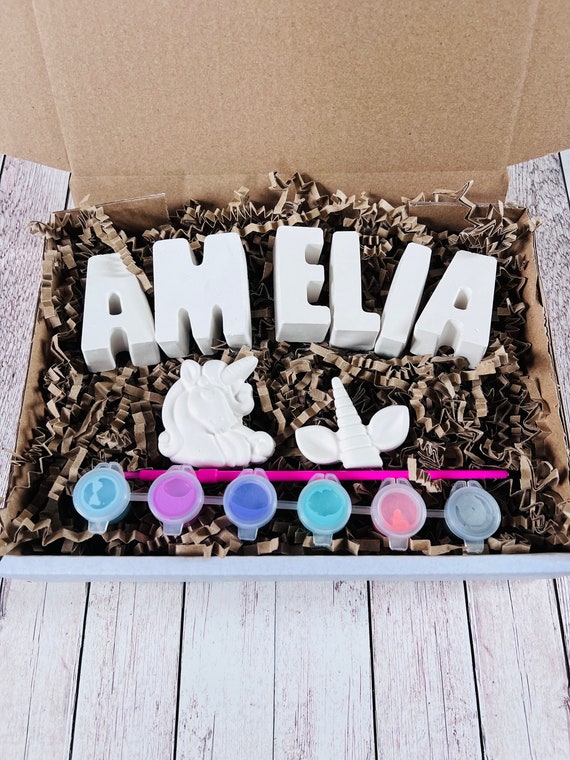 Paint your own name craft box with Unicorn  - Activity set - Children's Gifts - Gifts - Painting - Paintable - Personalised - letterbox