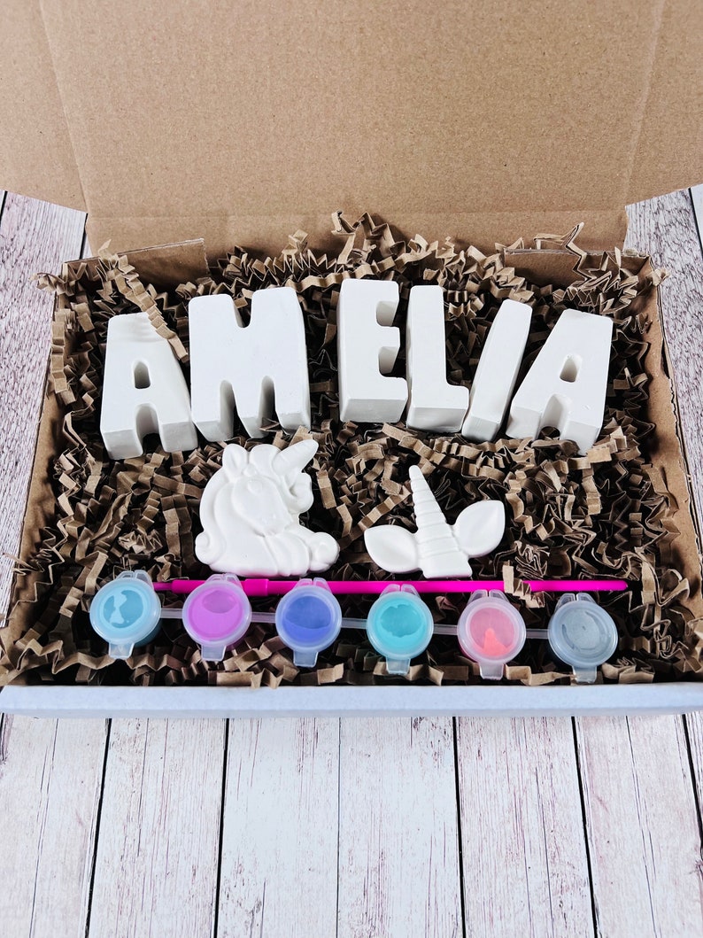 Paint your own name craft box with Unicorn - Activity set - Children's Gifts - Gifts - Painting - Paintable - Personalised - letterbox image 1