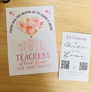 Regalo di apprezzamento per l'insegnante - Biglietto di semi di fiori - Regali - Regalo di ringraziamento - Regalo per assistente insegnante - scuola - regalo per insegnante - Personale - Pianta