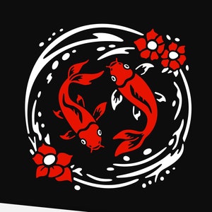Illustration De Poissons Koi. Pour les fonds noirs. SVG et PNG pour les t-shirts, les vêtements et plus encore. Compatible avec la Cricut. Téléchargement numérique.
