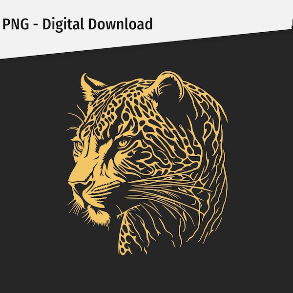 Majestätisch realistische Leopardenkopf Illustration. Für dunkle Hintergründe. Digitaler Download. HTV & Cricut Optimiert.