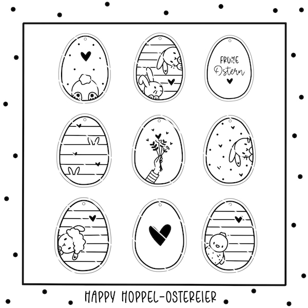 Happy Hoppel Easter eggs - plotter and laser file (trailer) as PNG and SVG