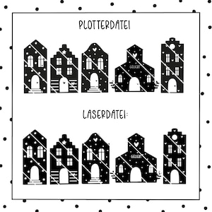 Happy schwarze Herz-Winterhäuschen Teil 2 - Laser- und Plotterdatei als Anhänger und Klötzchendatei für bspw Acryl als SVG und PNG