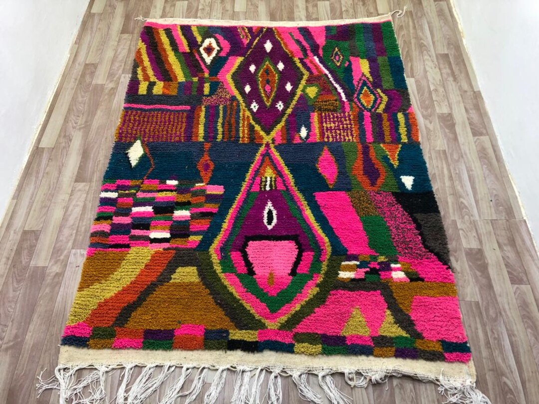 Custom Green Wool Rug Abstract Moroccan Rug Colorful Wool Etsy