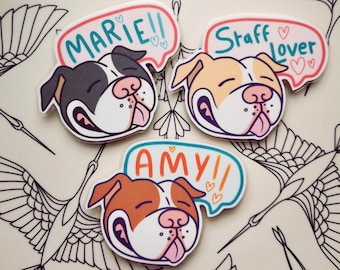 Badge/magnet personnalisé- métiers animaliers- auxiliaire vétérinaire- amstaff/staffie lover