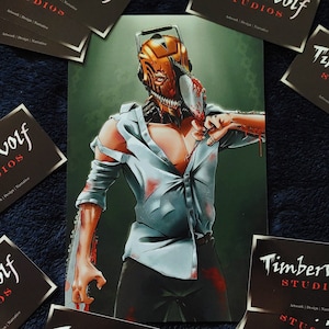 Small Chainsaw Man Poster ~ Original 5.5&quot; x 8.5&quot; Denji Hand-Drawn Chainsaw Man Illustrated Anime Print | Chainsaw Man Manga Print