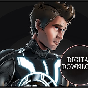 Printable TRON: Legacy - Sam Flynn Portrait ~ Original Hand-Drawn Illustrated Print | Tron Legacy Artwork
