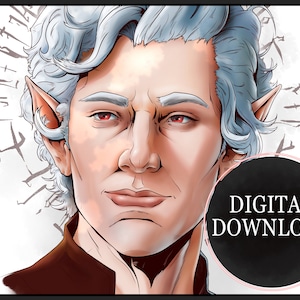 Printable Astarion Portrait ~ Original Hand-Drawn Illustrated Print | Baldur&#39;s Gate III Video Game Artwork | BG3 Art