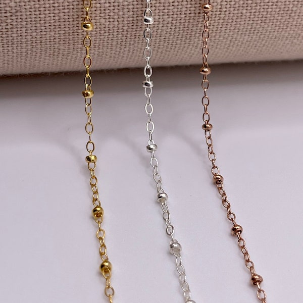 14k Gold-Filled, Sterling Silver & Rose Gold-Filled 1.5mm Satellite Chain by the foot, Wholesale chain, perfect for Permanent Jewelry GF-6