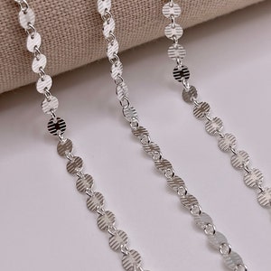 Sterling Silver 4mm lined Disc Chain, Wholesale chain by the foot, perfect for permanent jewelry SS-16