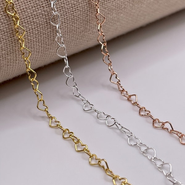 14k Gold-Filled, Rose Gold Filled, .925 Sterling Silver 3.2mm bubble heart chain, Wholesale by the foot, Permanent Jewelry Chain