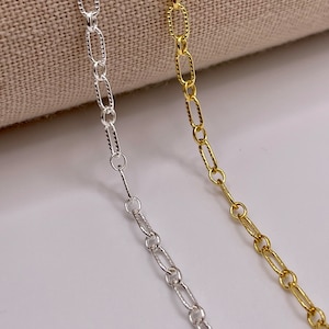 3.5mm Long & Short Patterned chain, 14k Gold-Filled or .925 Sterling Silver, Bulk, Wholesale by the foot, permanent jewelry SS-10