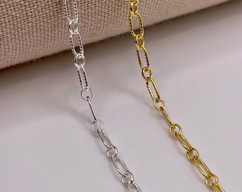 3.5mm Long & Short Patterned Chain: 14k Gold-Filled or Sterling Silver, Bulk by the Foot