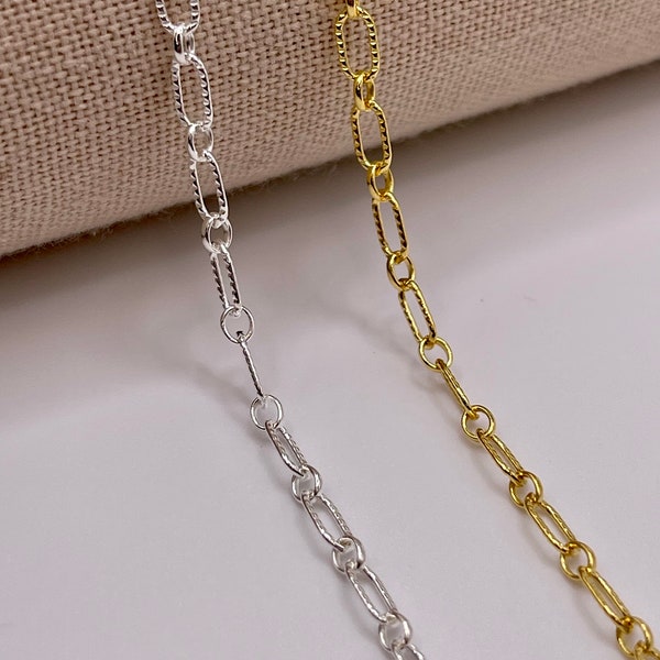 3.5mm Long & Short Patterned chain, 14k Gold-Filled or .925 Sterling Silver, Bulk, Wholesale by the foot, permanent jewelry SS-10