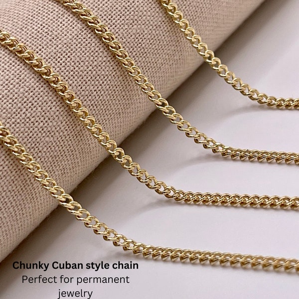 14k Gold-Filled chunky curb chain, 2.7mm Cuban style, Chain by the foot, Bulk/Wholesale, perfect for permanent jewelry GF-13