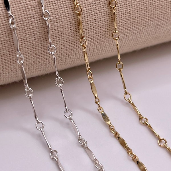 14k Gold-Filled & .925 Sterling Silver 8mm x 2mm SHINY marquis bar chain, Bulk, Wholesale by the foot, For Permanent Jewelry