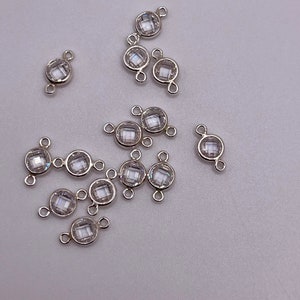 4mm - Sterling Silver Birthstone Connectors, Flatback, Checkerboard, Permanent Jewelry Supply, CZ Birthstone Connectors, Made in the USA