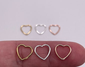 14k Gold Filled Heart Connectors – Sterling Silver & Rose Gold, Permanent Jewelry (Set of 5, 10mm)