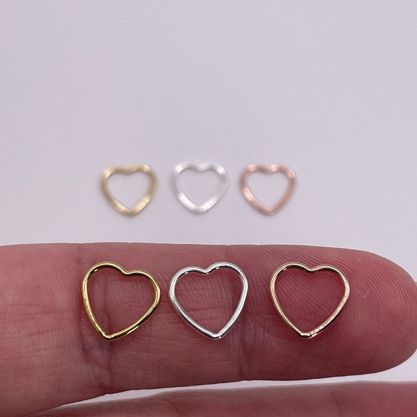 Set of 5 x Heart Connectors - 10mm- 14k Gold Filled, .925 Sterling Silver, Rose Gold Filled for Permanent Jewelry