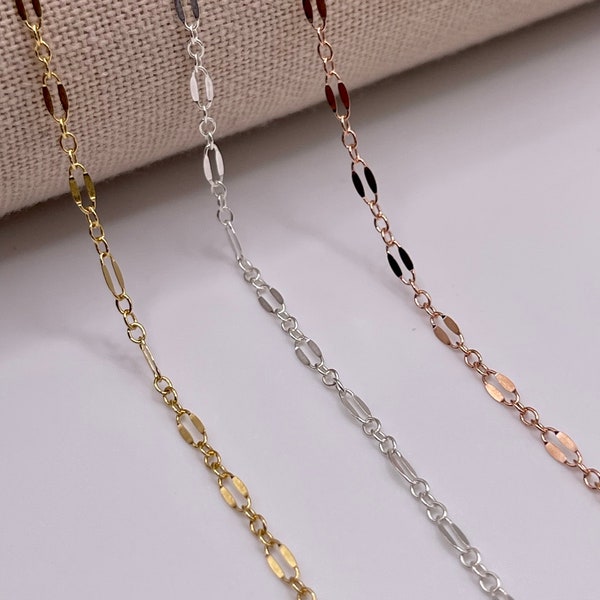14k Gold-Filled, Rose Gold, .925 Sterling Silver 2.5mm Dapped Sequin cable chain, Wholesale by the foot, For permanent jewelry GF-9, SS-9