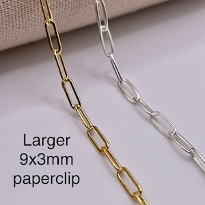 14k Gold-Filled or Sterling Silver 9mmx3mm Paper Clip Chain by the foot, Wholesale chain, Bulk, Permanent Jewelry GF-2, SS-2
