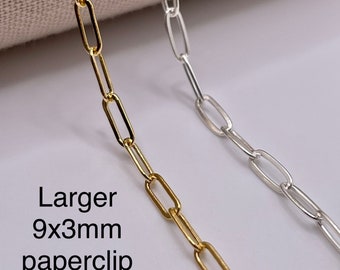 14k Gold-Filled or Sterling Silver 9mmx3mm Paper Clip Chain by the foot, Wholesale chain, Bulk, Permanent Jewelry GF-2, SS-2