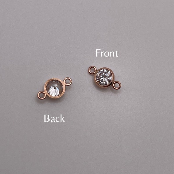 Set of 5 x 4mm- 14k Rose Gold-Filled Birthstone Connectors, AAA Top Quality CZ Bezel Charm, Permanent Jewelry Supply, Birthstone Connectors