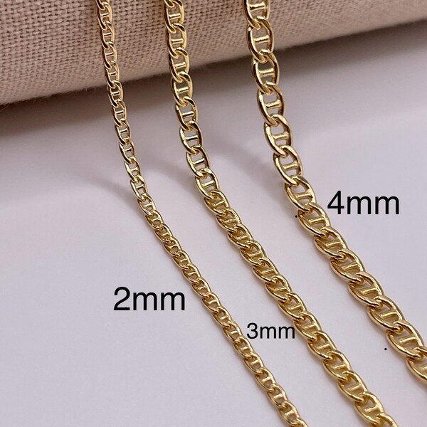 14k Gold-Filled Mariner Chain 2mm, 3mm or 4mm, Bulk, Wholesale by the foot, permanent jewelry