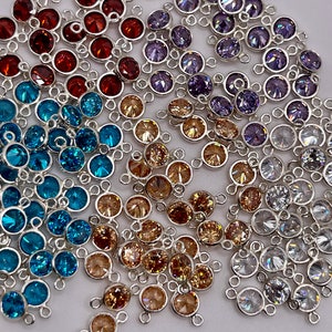 4mm - Sterling Silver Birthstone Connectors, AAA Top Quality CZ Bezel Charm, Permanent Jewelry Supply, CZ Birthstone Connectors