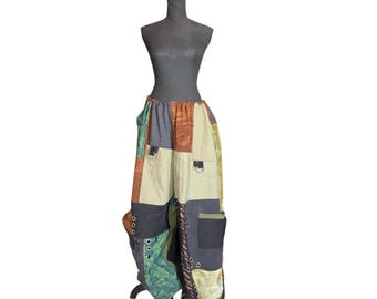 Green Black and Brown Patchwork Pants