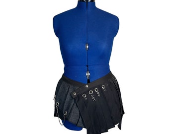 Black Cross Denim Skirt