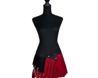 Red and Black Pleated Skirt