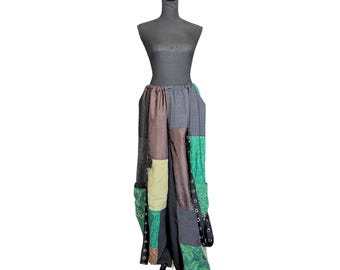 Earthy Patchwork Pants With Buckle