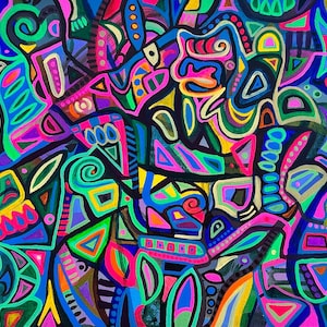 Vibrant Abstract Acrylic Painting on Canvas: Graffiti Inspired Art (12x24 inches)
