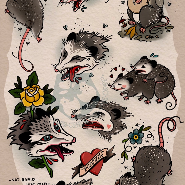 Possum Tattoo Flash