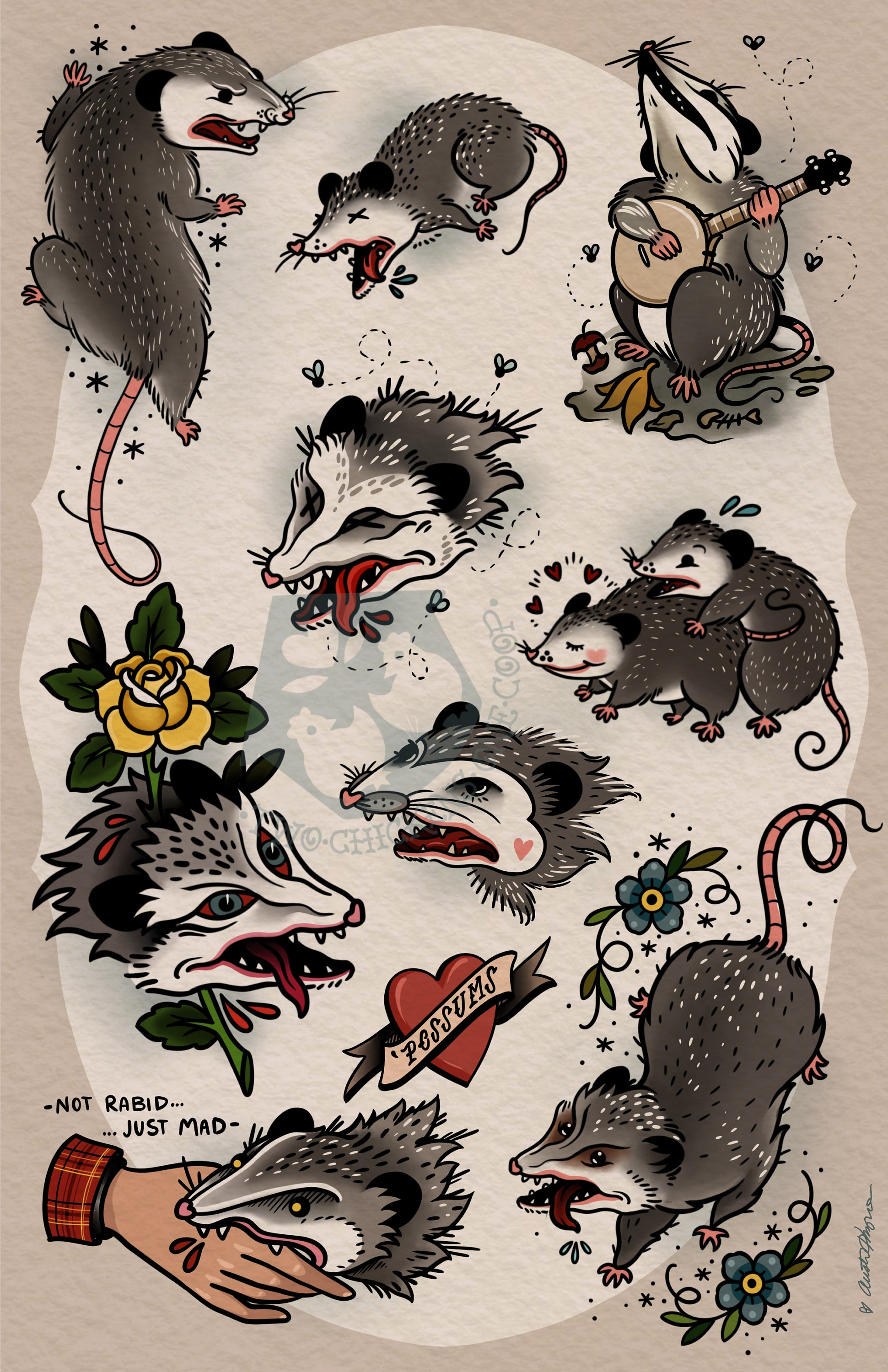 Possum Tattoo Flash - Etsy