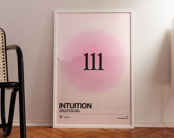 Aura Angel Number 111 Poster Instant Printable Download, Angel Number Wall Art, Pink Gradient Print, Energy Wall Art, Spiritual Poster