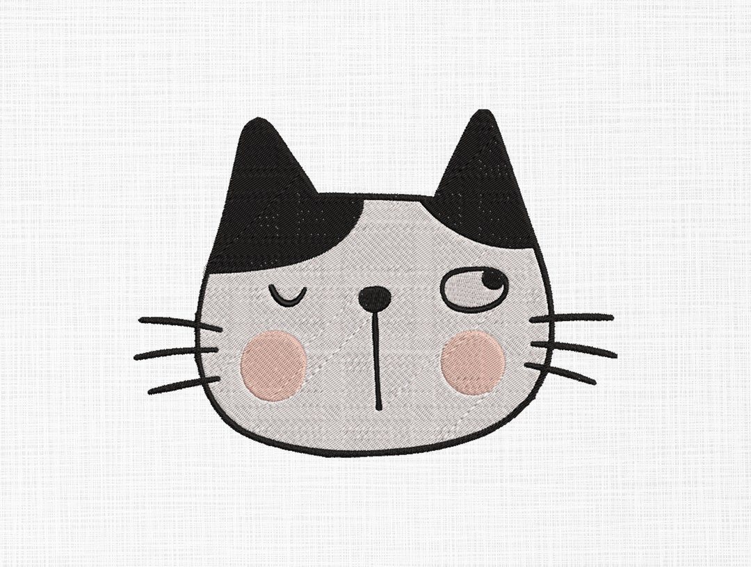 Cute Cat Face Embroidery Design Machine Embroidery Design Etsy