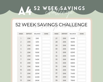 52 week savings challenge | Save money | Savings challenge Canva | Printable 52 week savings challenge