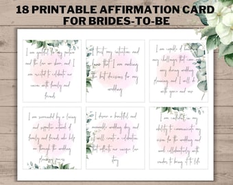 Bride Printable Affirmation Cards, Wedding Planning Affirmation Cards, Bride Self Care Printable , Positive Affirmation, Engagement gift